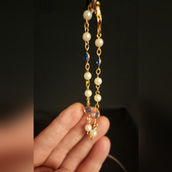 Pearl and blue stone set in gold bracelet - Picture 2 of 4